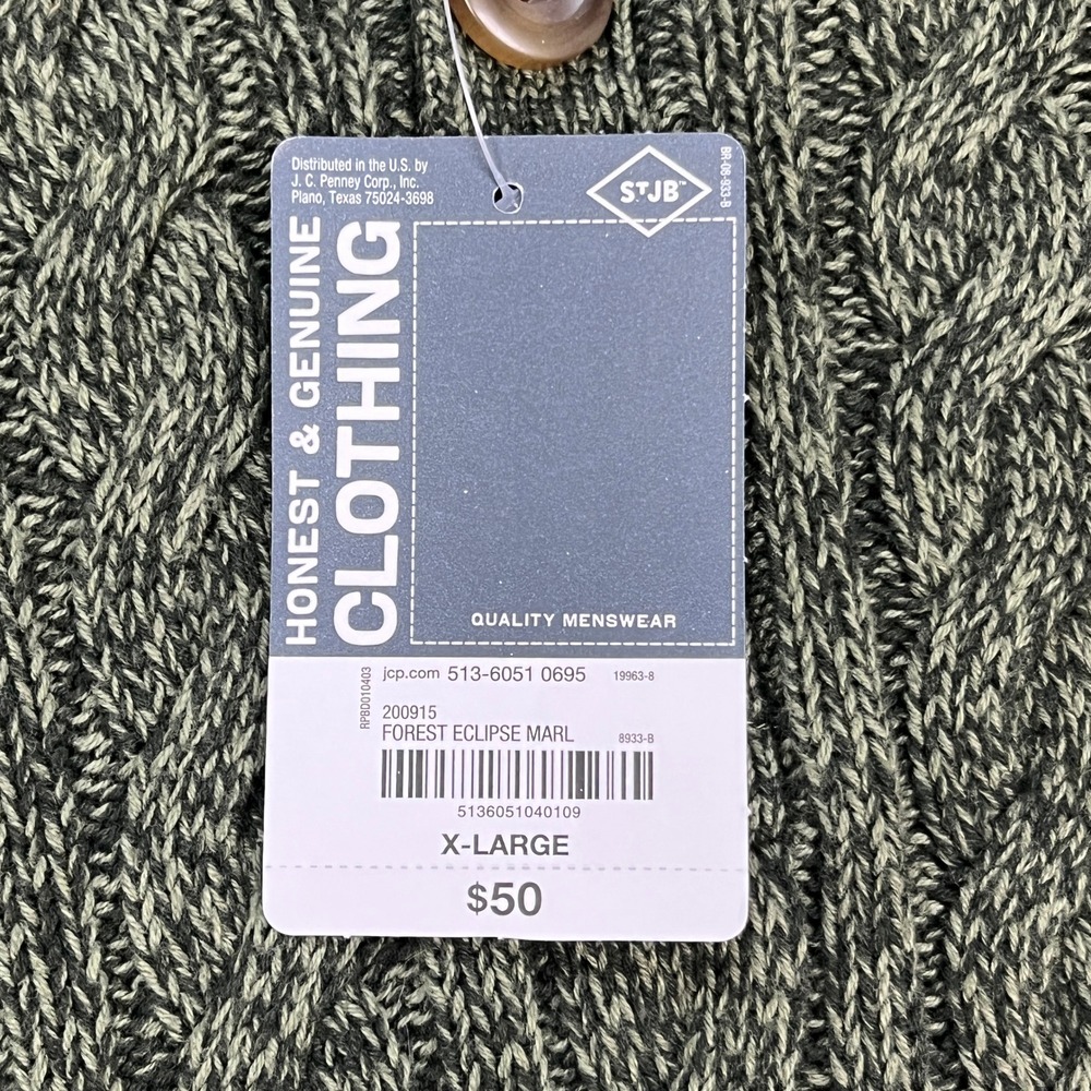 St Johns Bay Sweater Mens XL Green Long Sleeve Marled Knitted 4-Button Placket - Picture 8 of 11